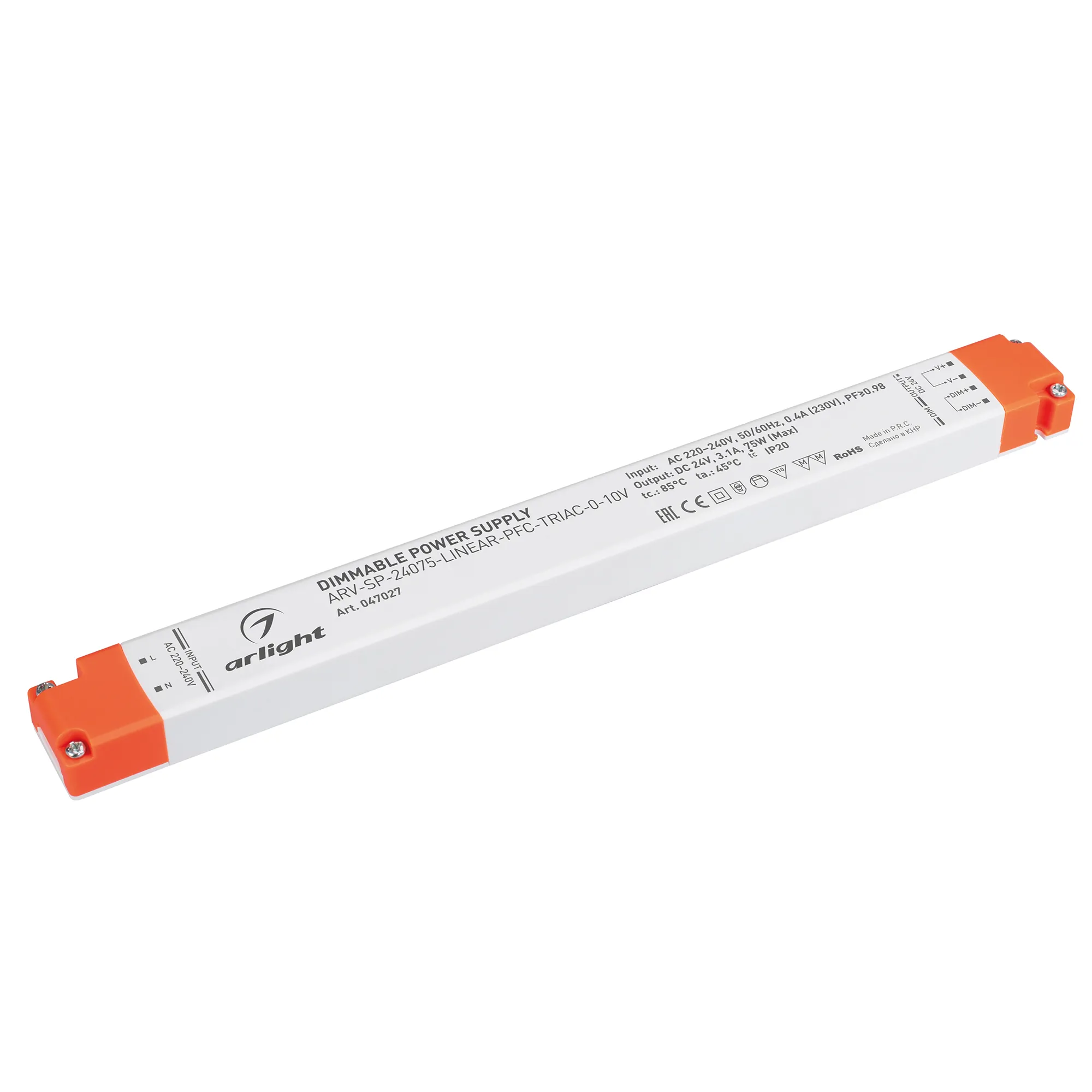 Блок питания ARV-SP-24075-LINEAR-PFC-TRIAC-0-10V (24V, 3.1A, 75W) (Arlight, IP20 Пластик, 5 лет) - изображение товара