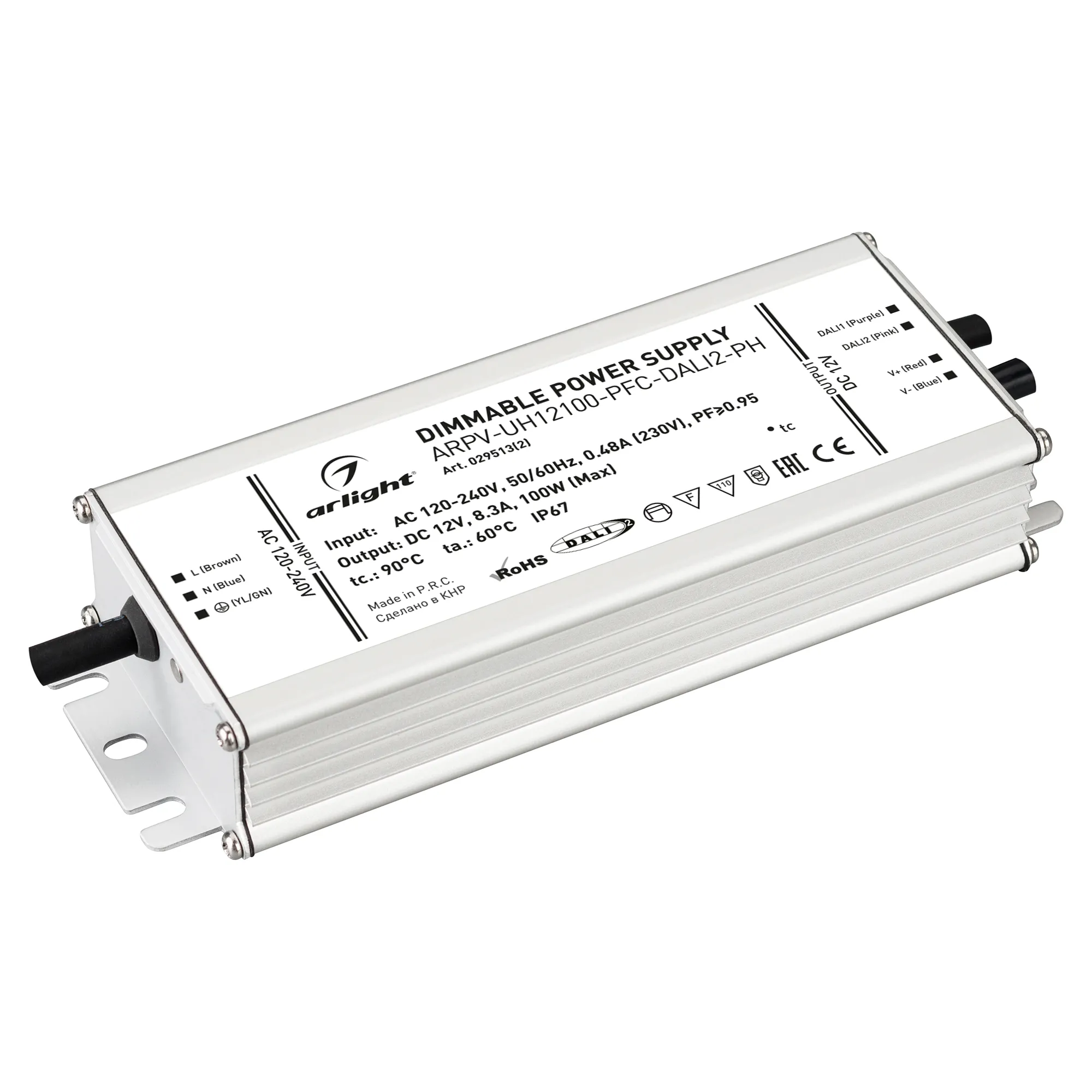 Блок питания ARPV-UH12100-PFC-DALI2-PH (12V, 8.3A, 100W) (Arlight, IP67 Металл, 7 лет) - изображение товара